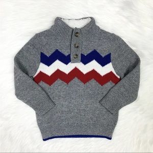 Baby Gap Button Front Stand-Up Collar Grey Blue Red Wool Cotton Sweater 12-18M